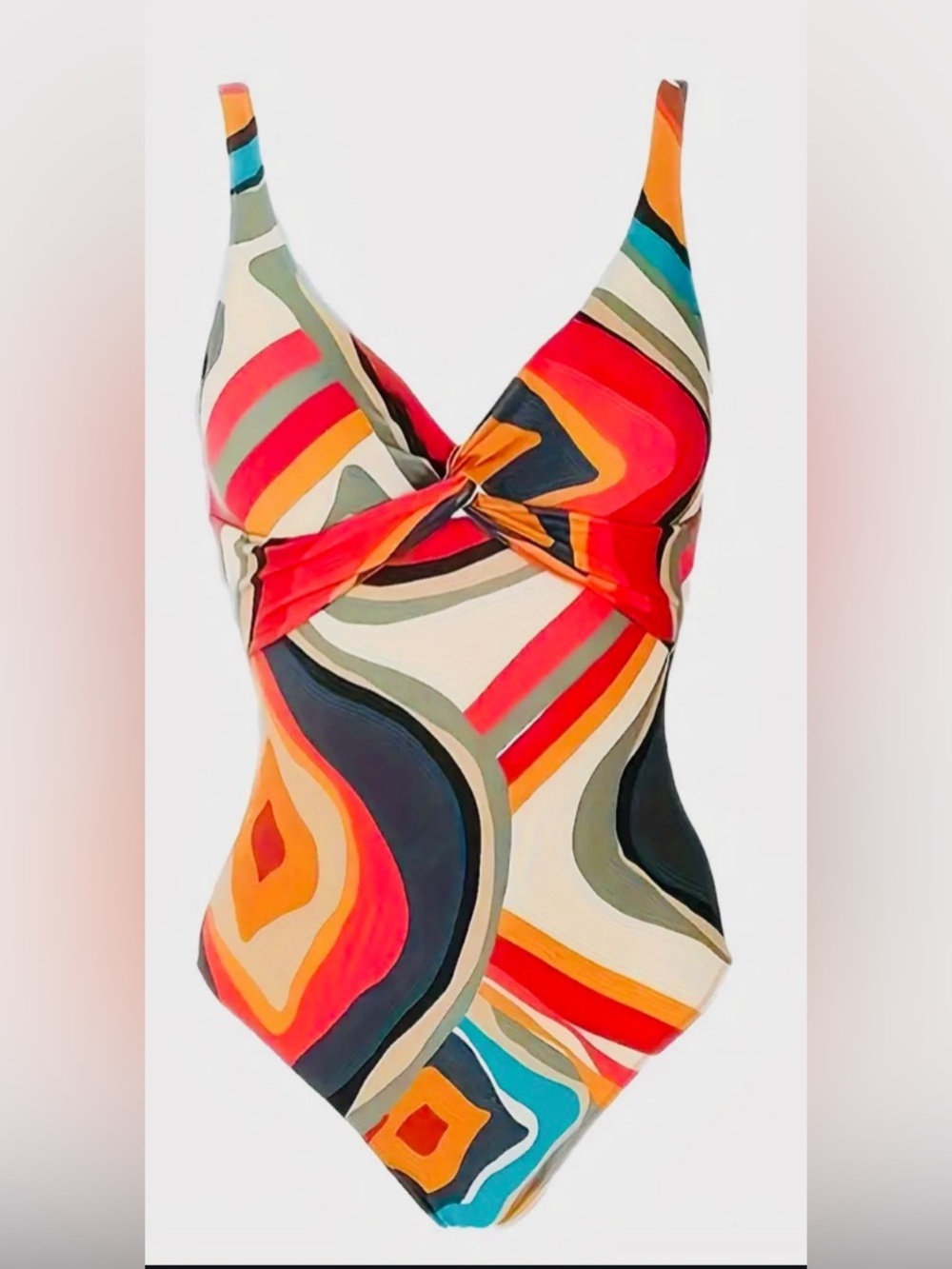 Retro Geo Print One-Piece Swimsuit & Matching Sarong Set | Size XXL | Boho - Picture 7 of 9